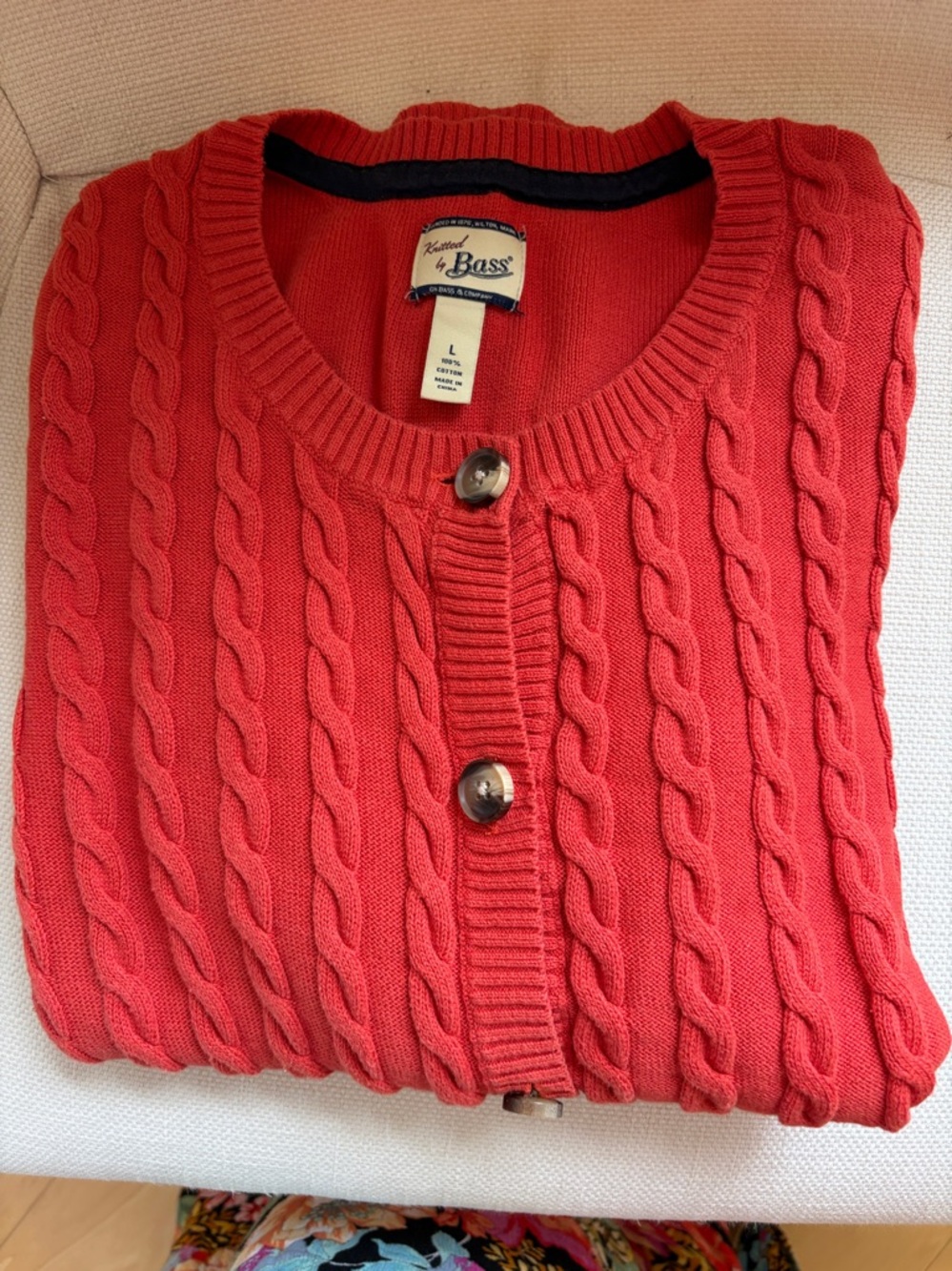 Bass Coral Cable-Knit Button Cardigan